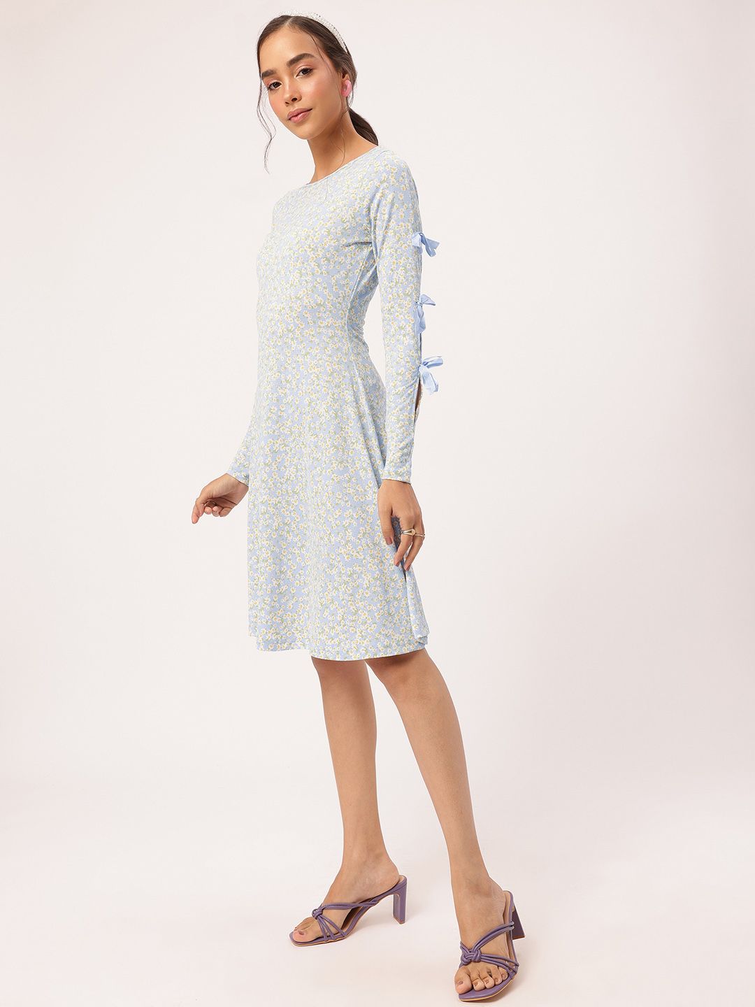 DressBerry Ditsy Florals Ribbon Trim A-Line Dress