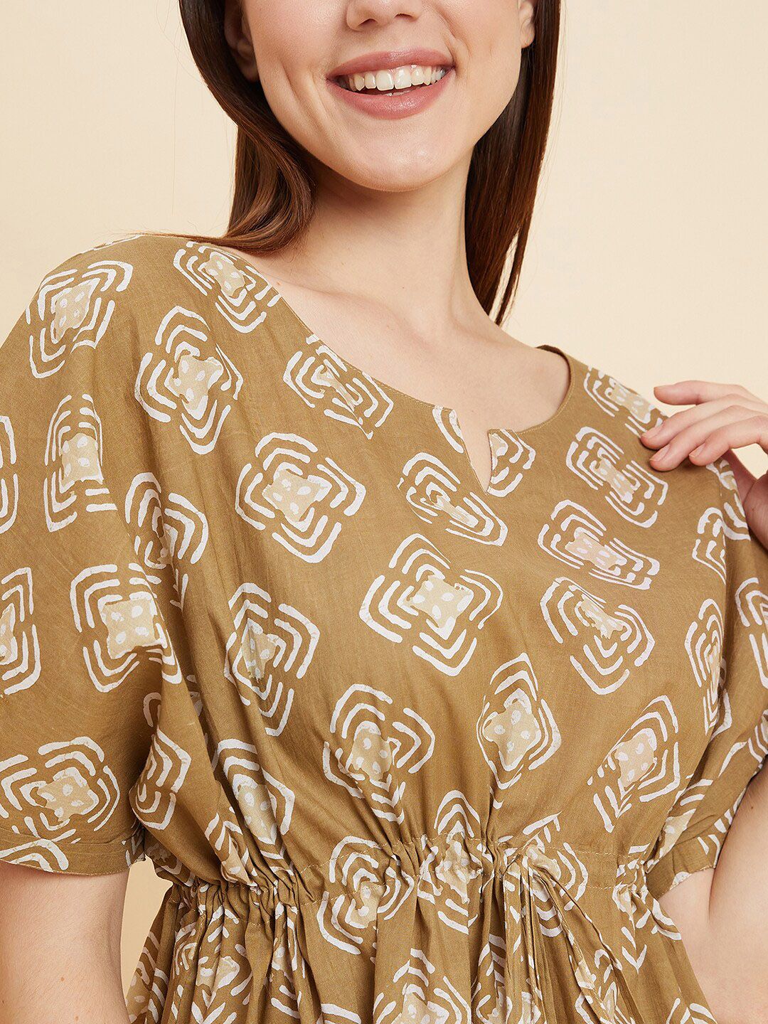 Sweet Dreams Brown & White Ethnic Motifs Printed Pure Cotton Night suit