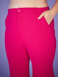SASSAFRAS Curve Fuchsia Pink Plus Size Self Design Shirt With Trouser Co-Ords