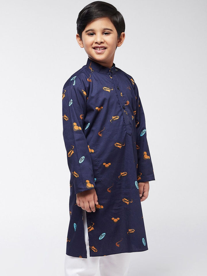 SOJANYA Boys Navy Blue Printed Kurta