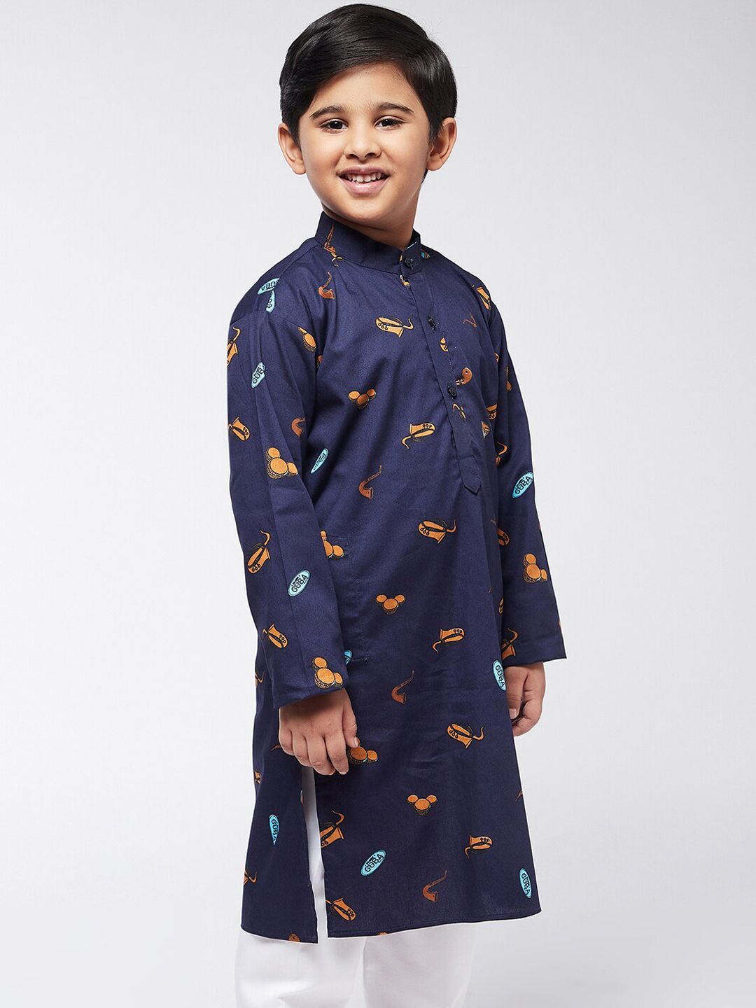 SOJANYA Boys Navy Blue Printed Kurta