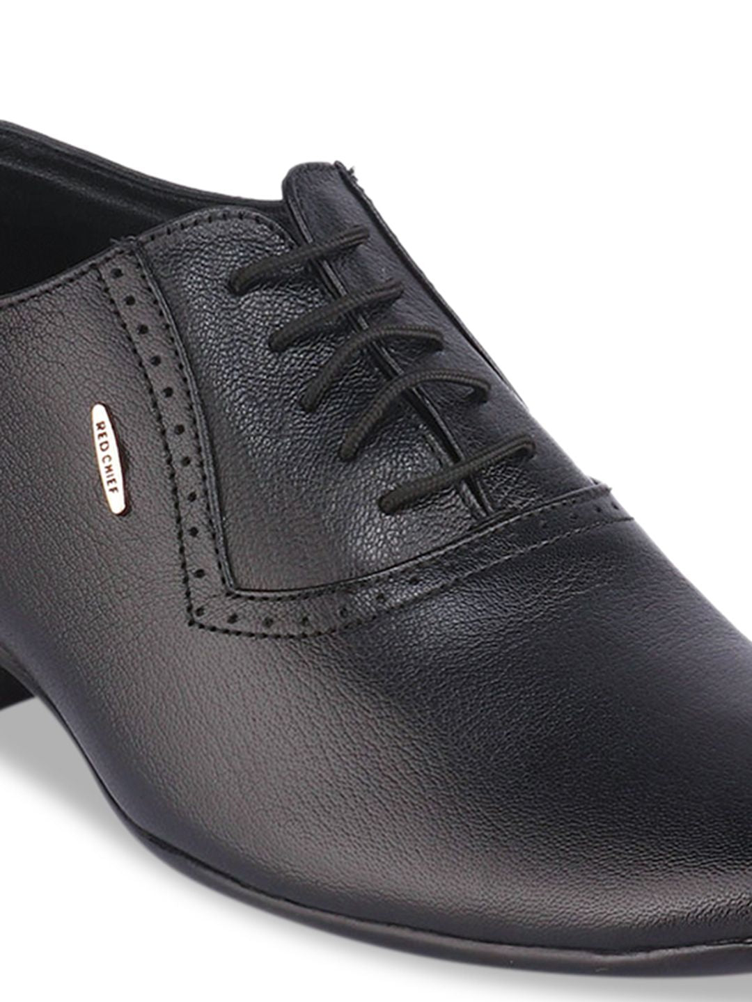Red Chief Men Black Solid Leather Formal Oxfords