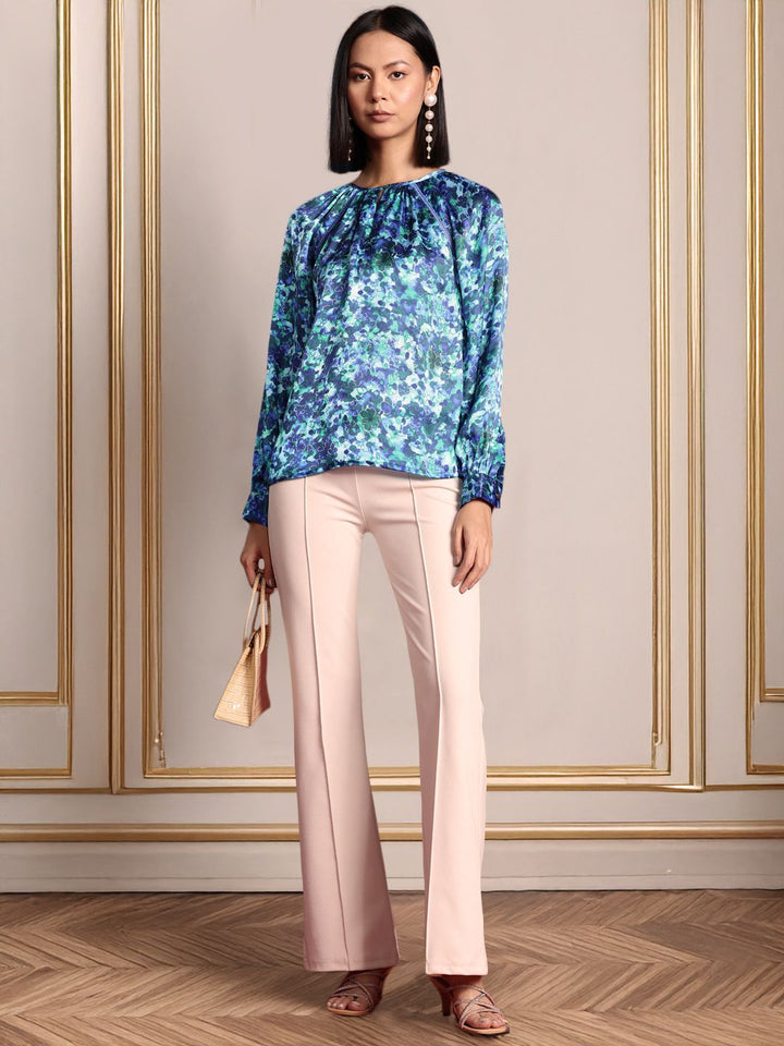 all about you Satin Finish Floral Print Keyhole Neck Top