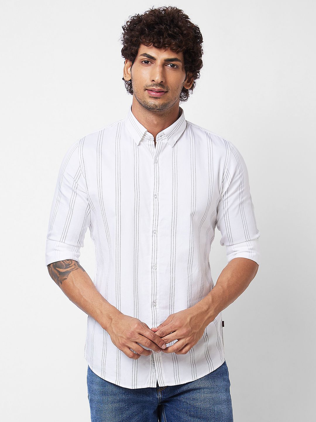 SPYKAR Vertical Striped Cotton Shirt