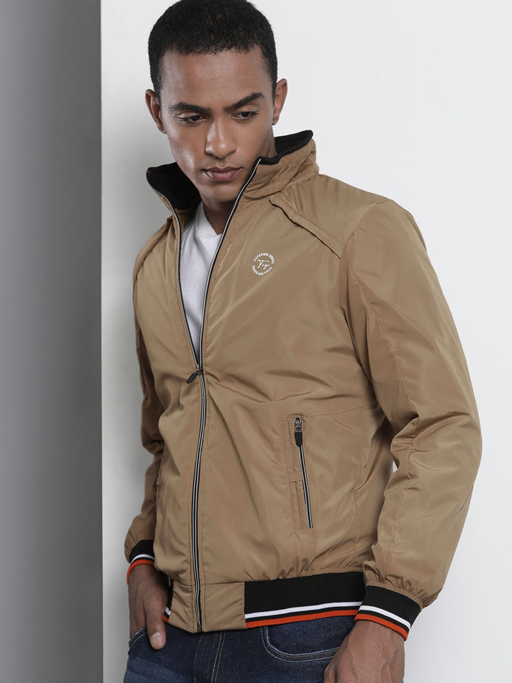 The Indian Garage Co Men Slim Fit High-Neck Zip-Front Bomber Jacket