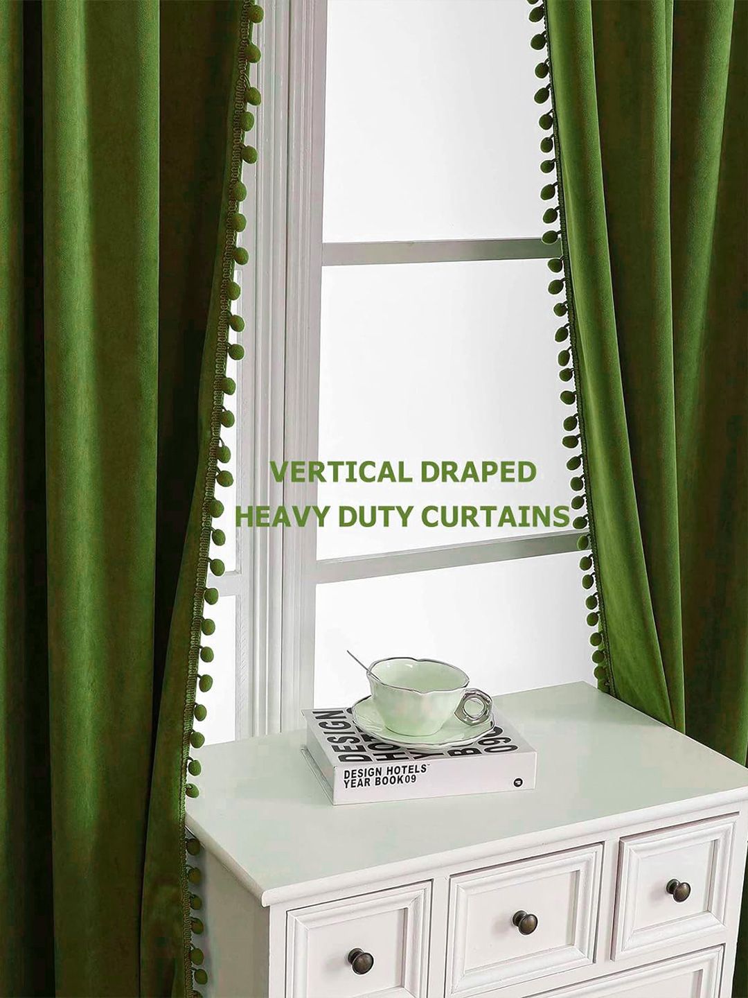 STITCHNEST Olive Green 2 Pieces Velvet  Black Out Door Curtains