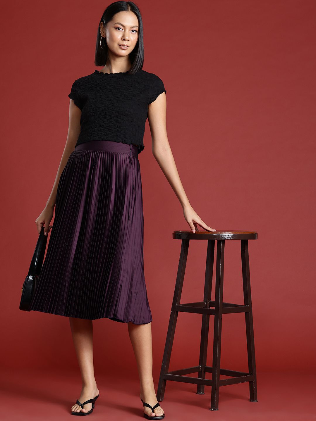 all about you Women Accordion Pleats High Waist Midi Skirt