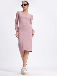DressBerry Snuggy Yet Stunning Ribbed Boat Neck Bodycon Dress with Shining Elements
