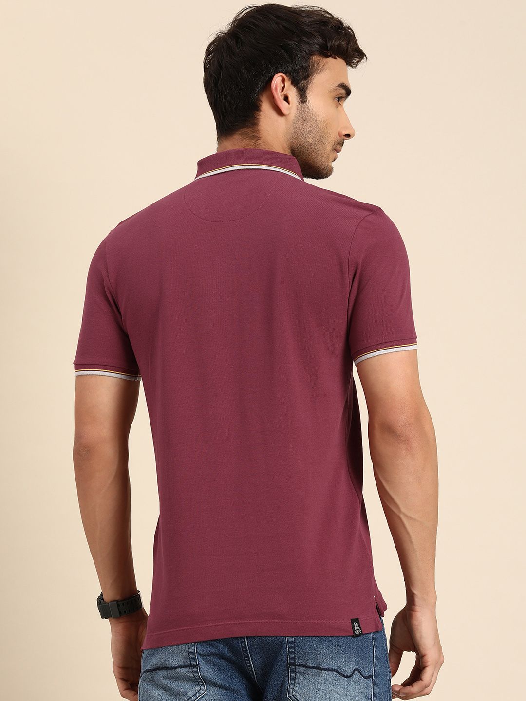 Being Human Striped Polo Collar Pure Cotton T-shirt