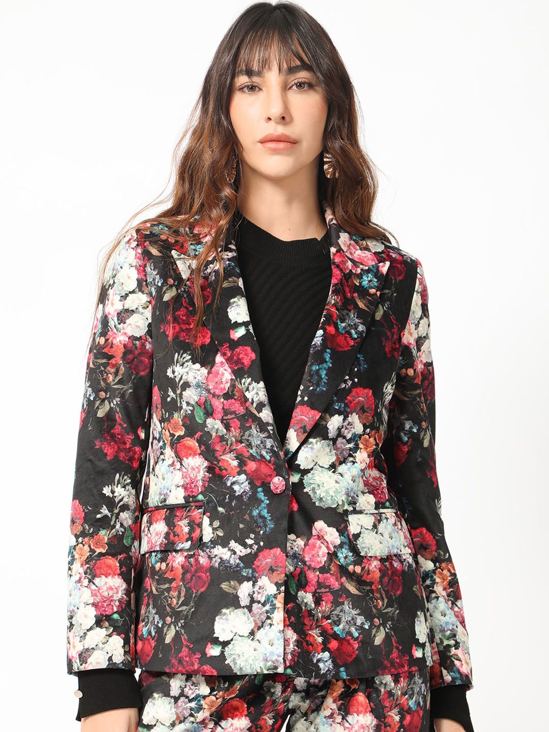 Rareism Floral Printed Slim-Fit Single-Breasted Blazer
