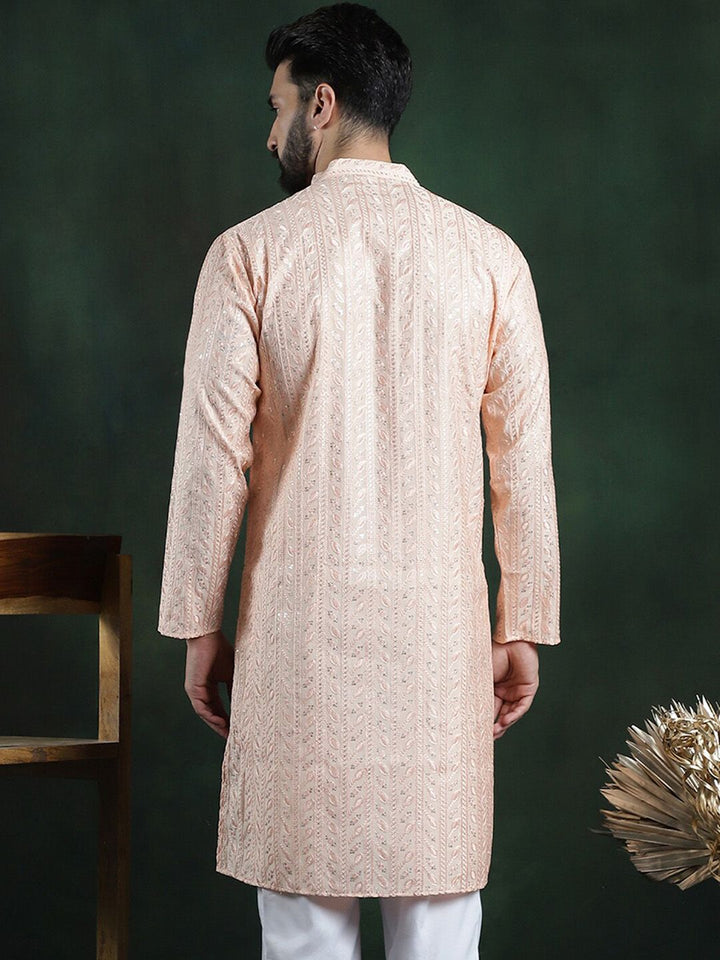 SOJANYA LUXE Woven Design embroidery Mandarin Collar Cotton Silk Kurta