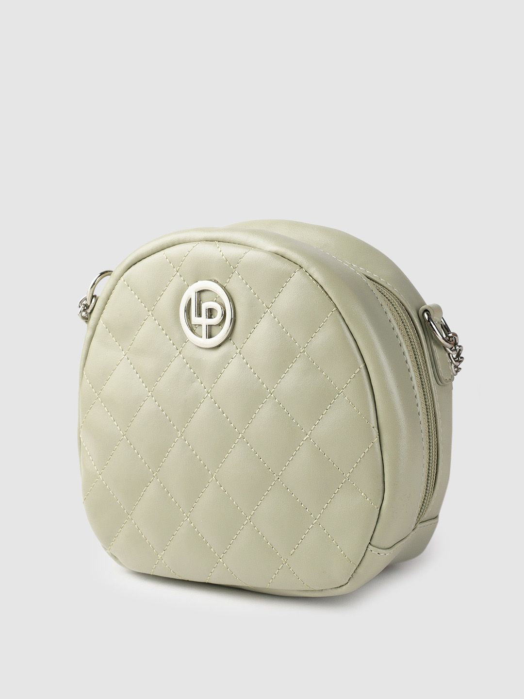 Lino Perros Sage Green Quilted Half Moon Sling Bag with Non-Detachable Sling Strap