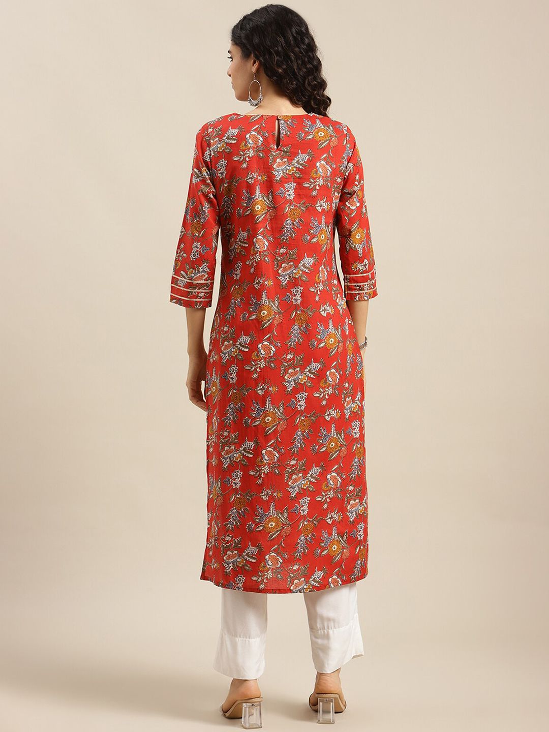 Varanga Women Red & Orange Floral Printed Straight Kurta