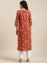 Varanga Women Red & Orange Floral Printed Straight Kurta