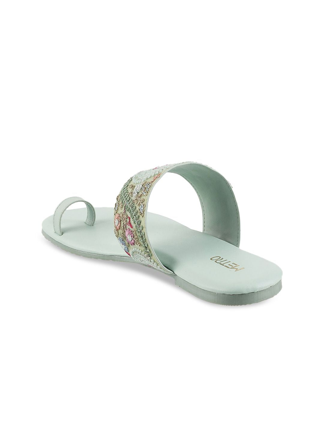Metro Women Green Embellished Ethnic One Toe Flats