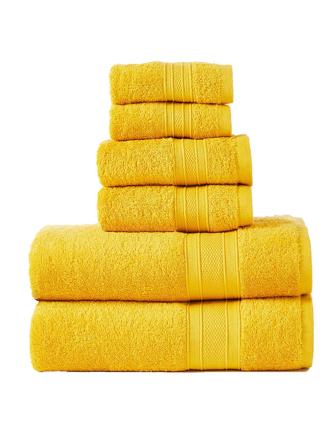 MYTRIDENT Set Of 6 Yellow Solid 500 GSM Pure Cotton Towels