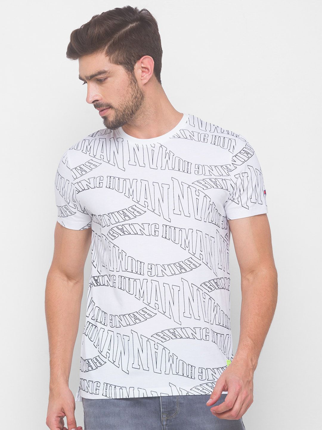 Being Human Men White Typography Printed T-shirt