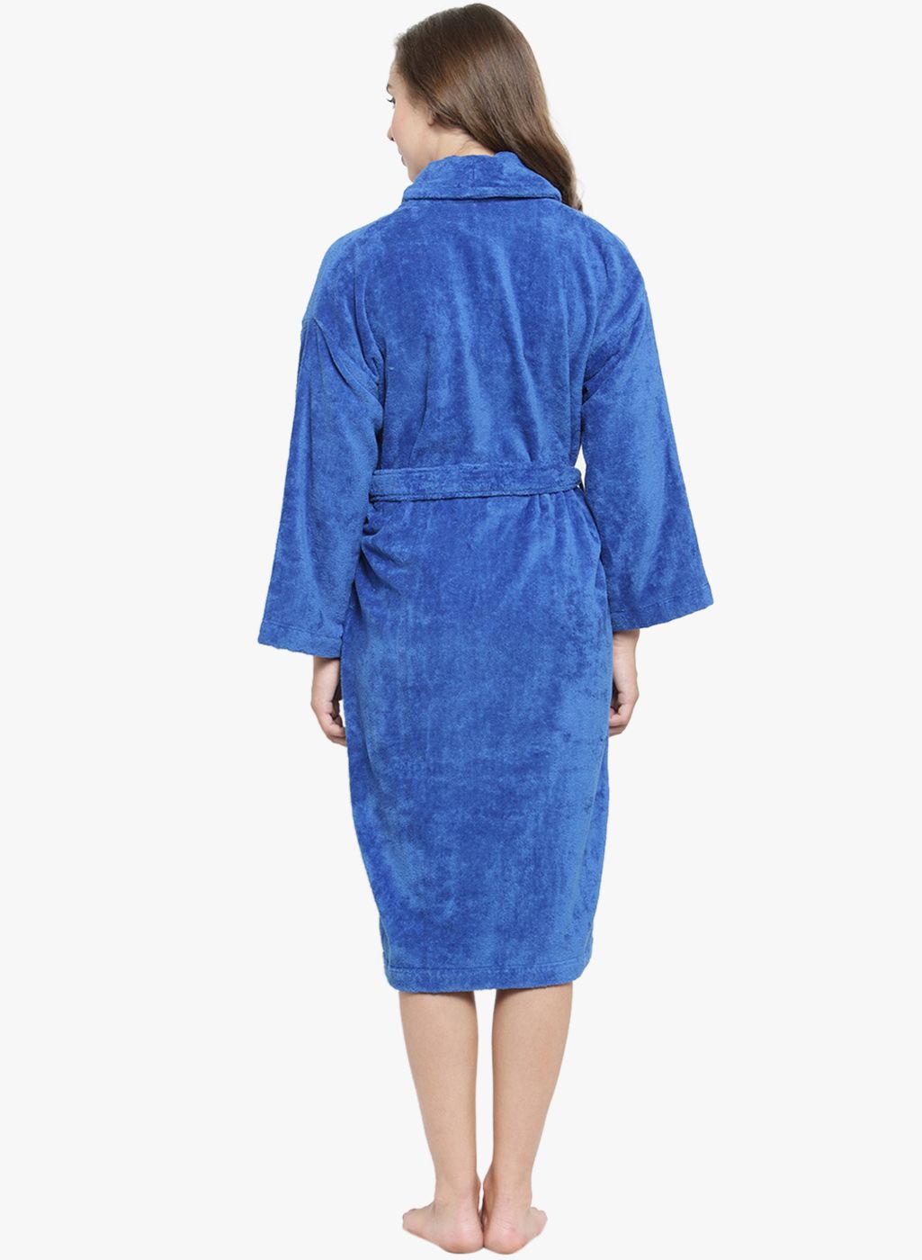 Women Navy Blue Solid Bath Robe