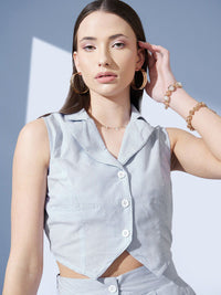 STREET 9 Striped Shirt Collar Pure Cotton Coat & Mid-Rise Shorts