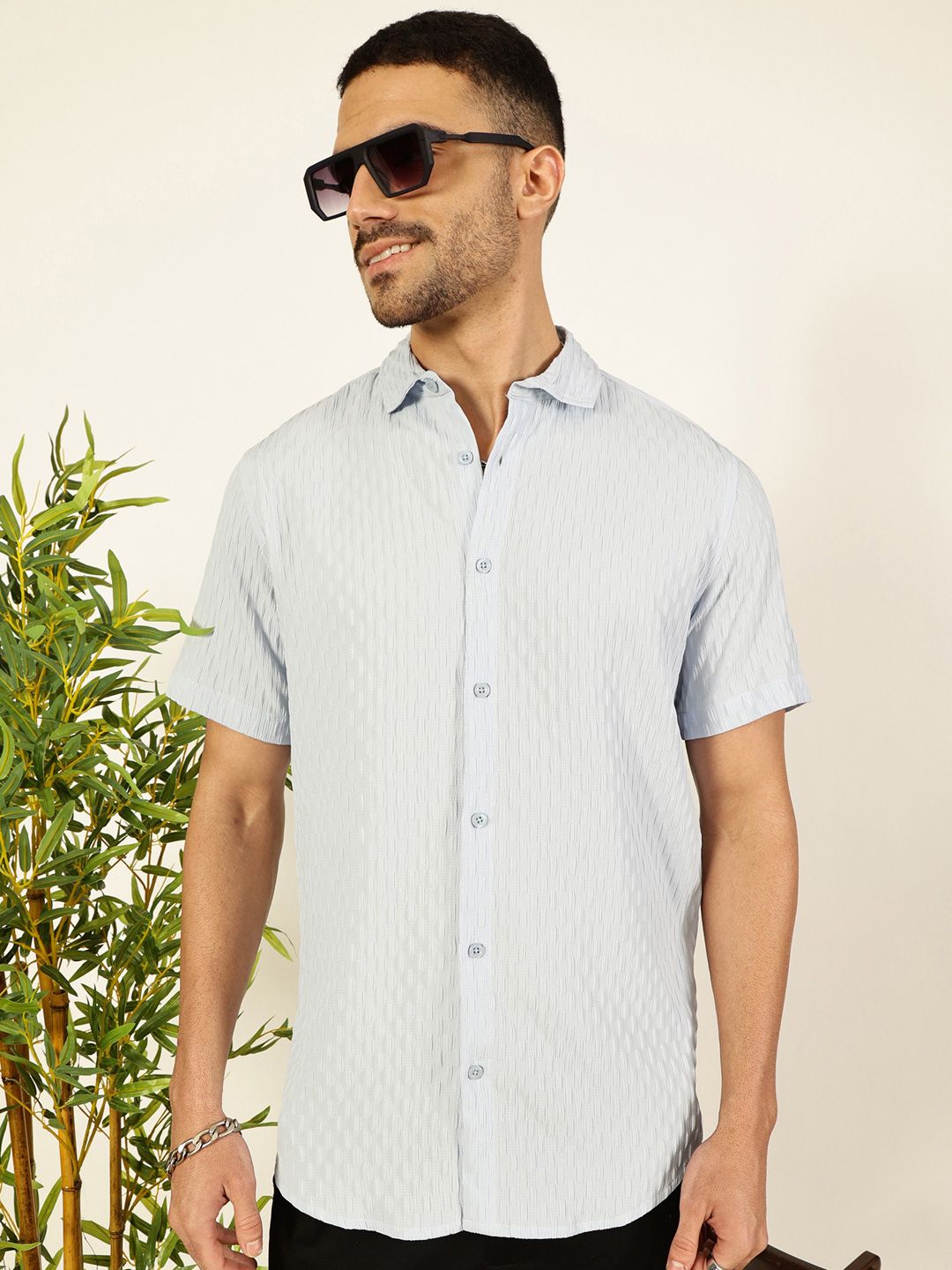 Thomas Scott Men Premium Spread Collar Textured Casual Shirt