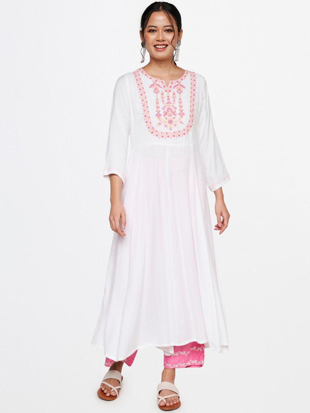 Global Desi Women Ethnic Motifs Embroidered Thread Work A-Line Kurta