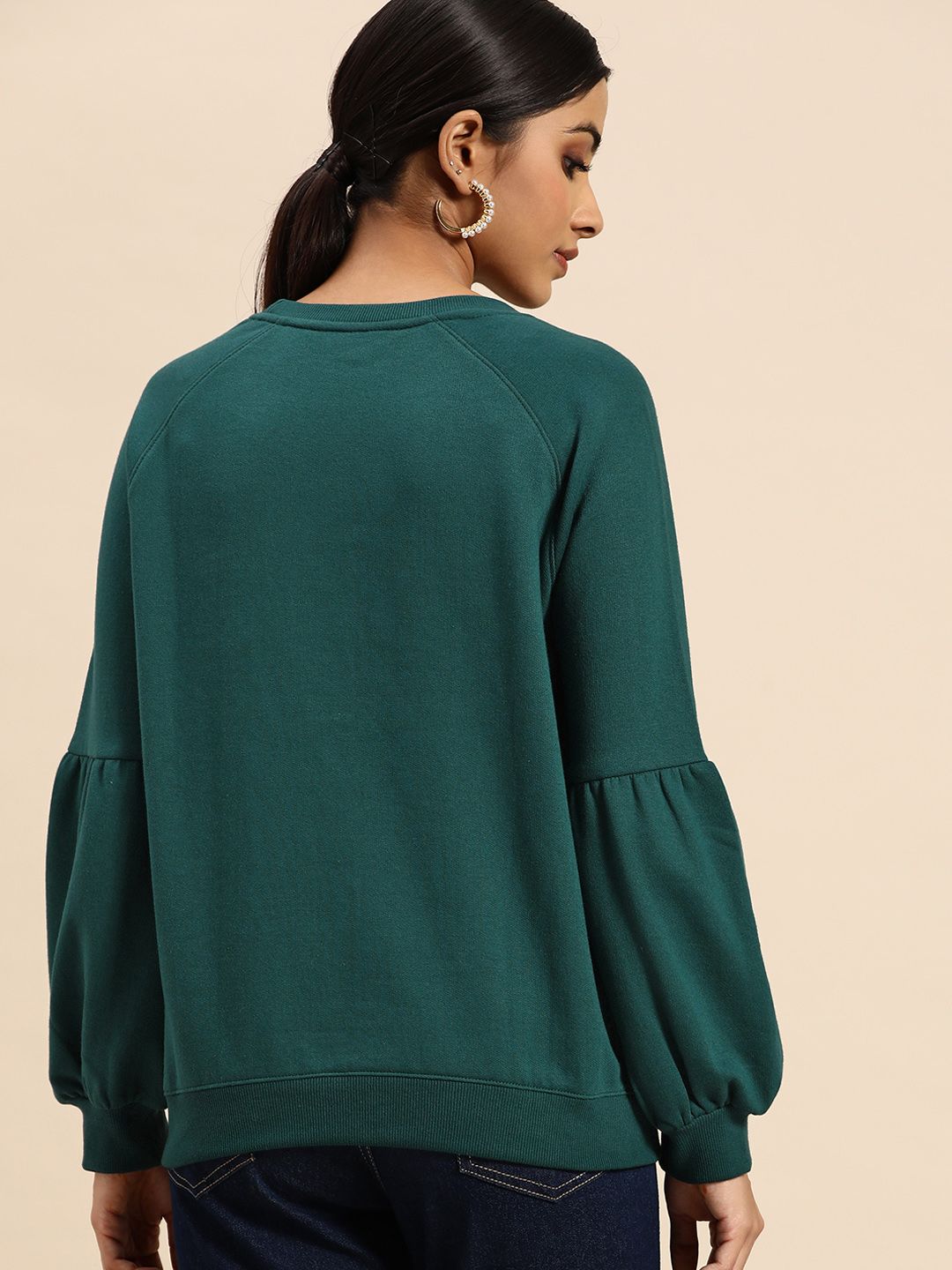 all about you Women Teal Green Solid Sweatshirt
