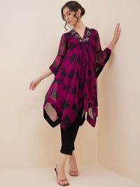 Antheaa Floral Printed Sequinned A-Line Top With Trousers