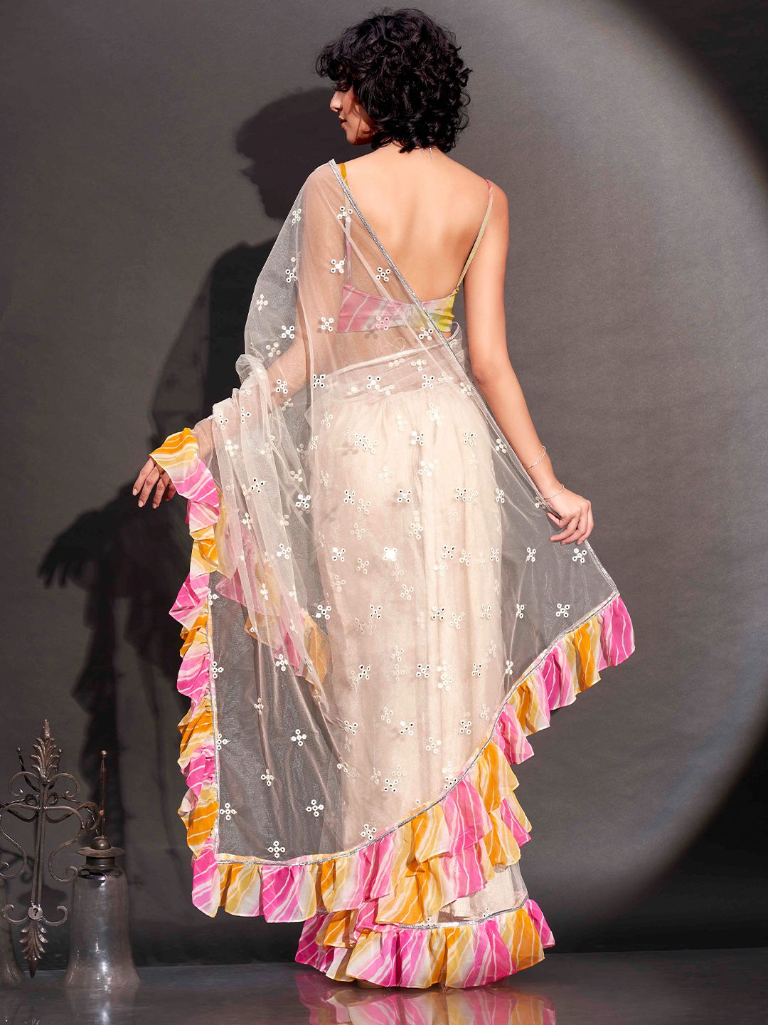 Tikhi Imli Mirror Work Net Saree