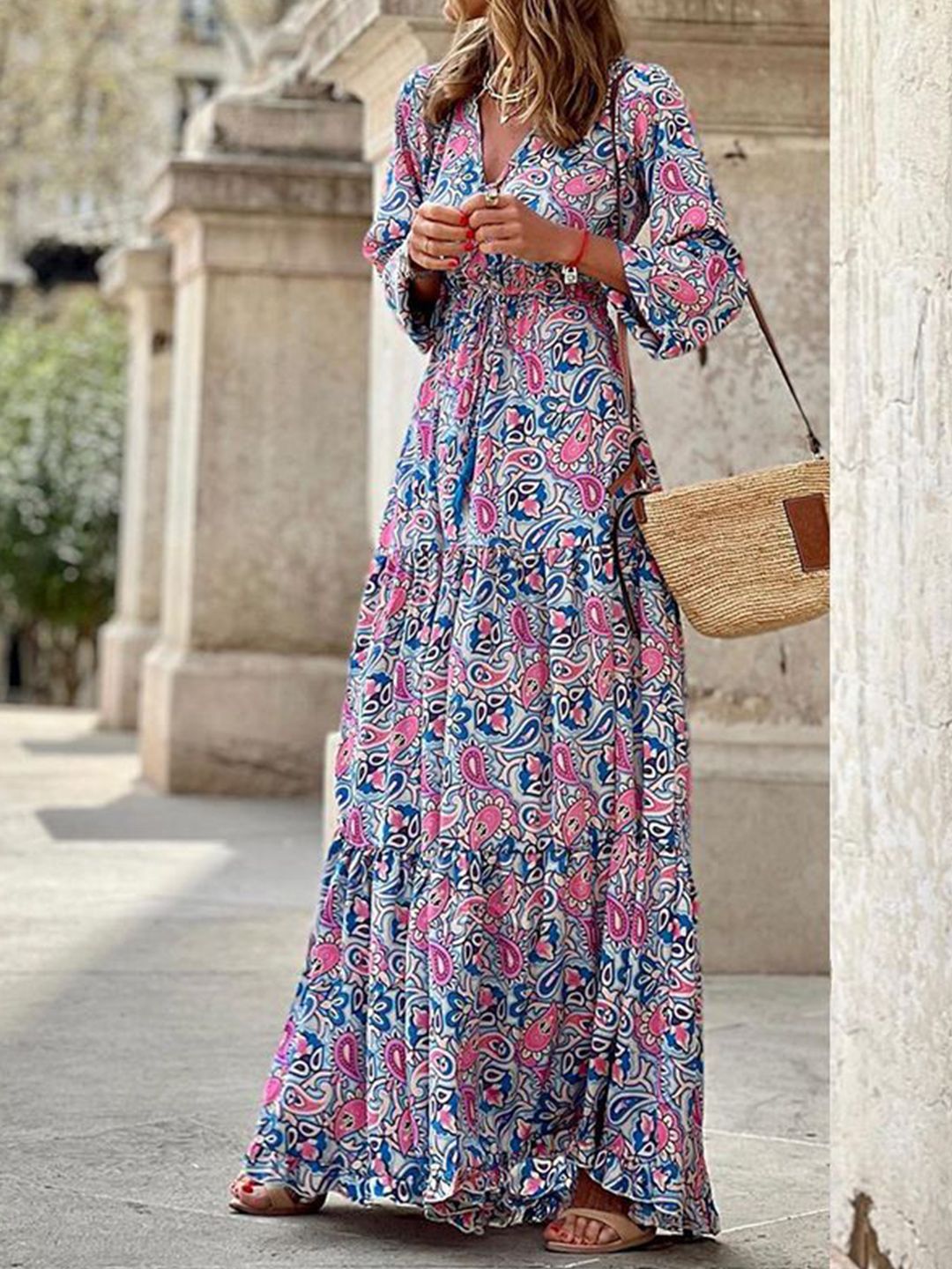 all about you Floral Printed V-Neck Maxi Dress