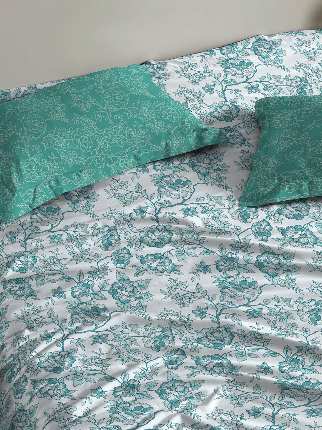 TRIDENT Juliet Blue Urban Comfort Flat 144TC Queen Cotton Bedsheet Set