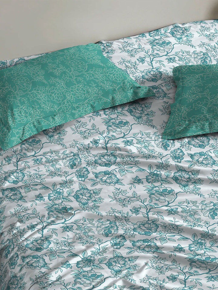 TRIDENT Juliet Blue Urban Comfort Flat 144TC Queen Cotton Bedsheet Set