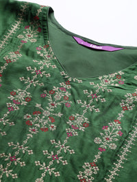 Libas Women Green & Gold Zari Woven Design Straight Kurta with Trousers & With Dupatta