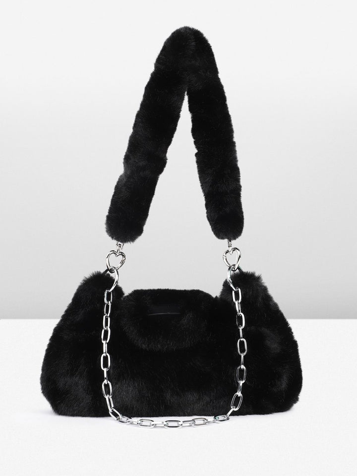 DressBerry Structured Shoulder Bag With Fur