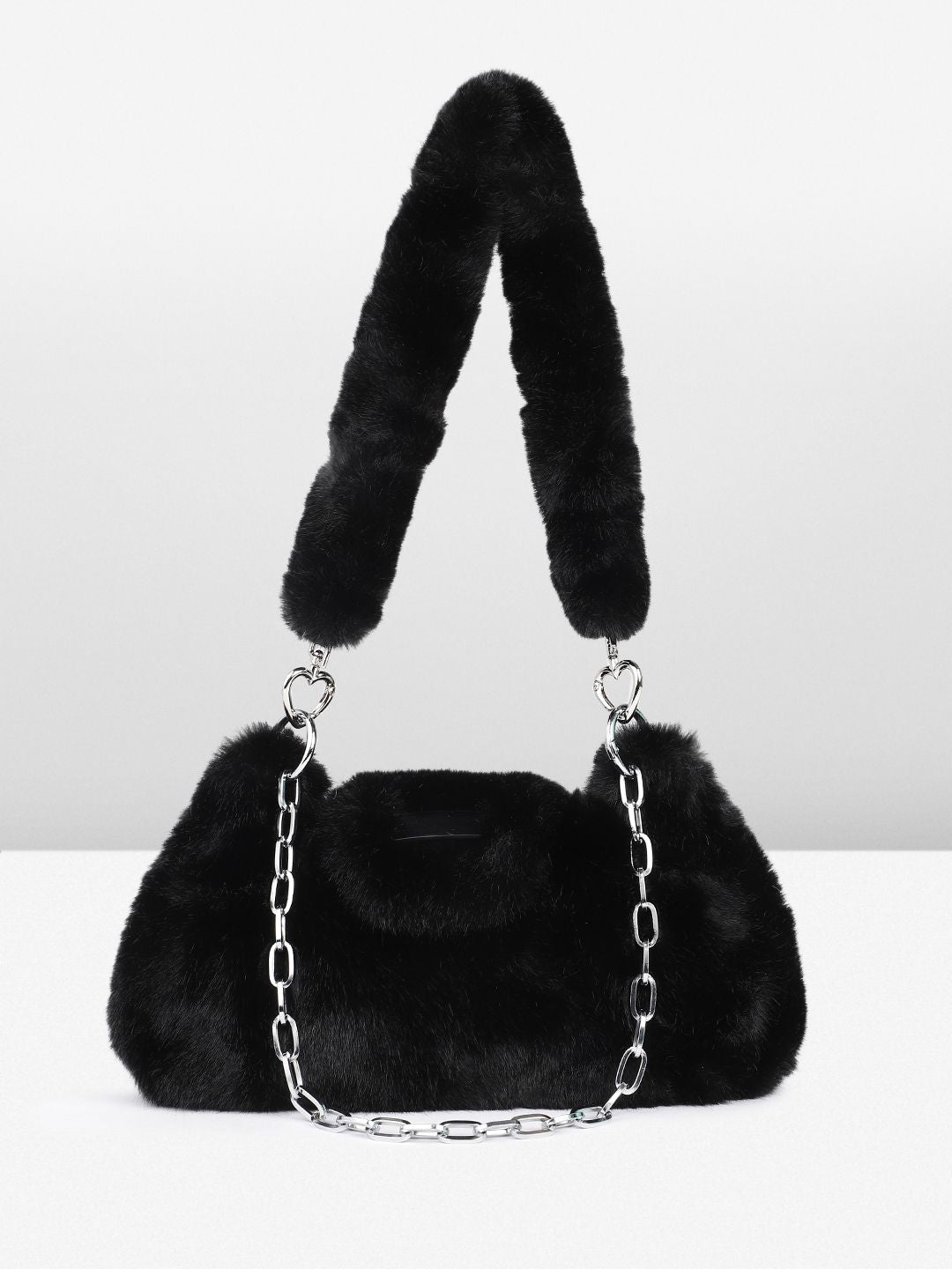 DressBerry Structured Shoulder Bag With Fur
