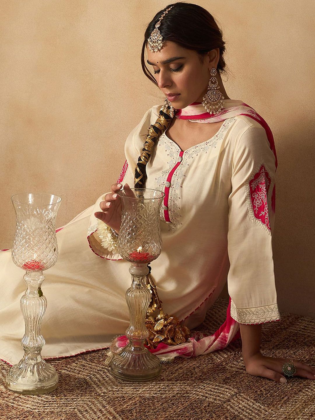 Indo Era Women Ethnic Motifs Embroidered Regular Kurta with Trousers & With Dupatta
