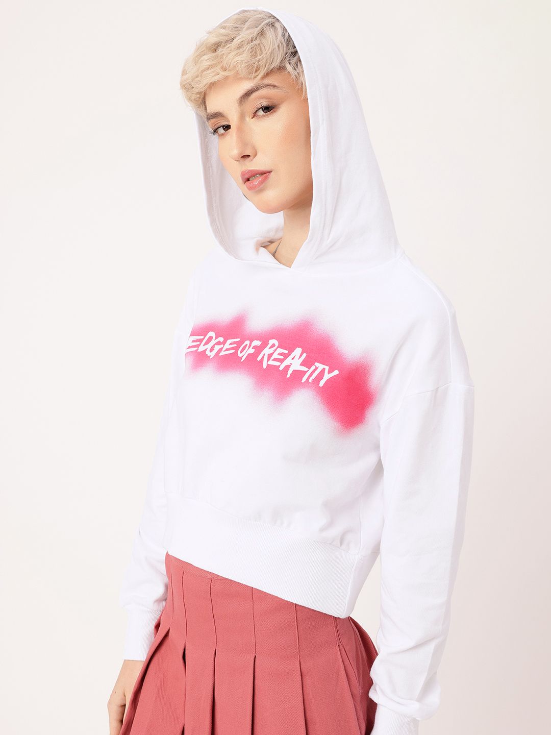 DressBerry Printed Cotton Terry Boxy Fit Hooded Sweatshirt