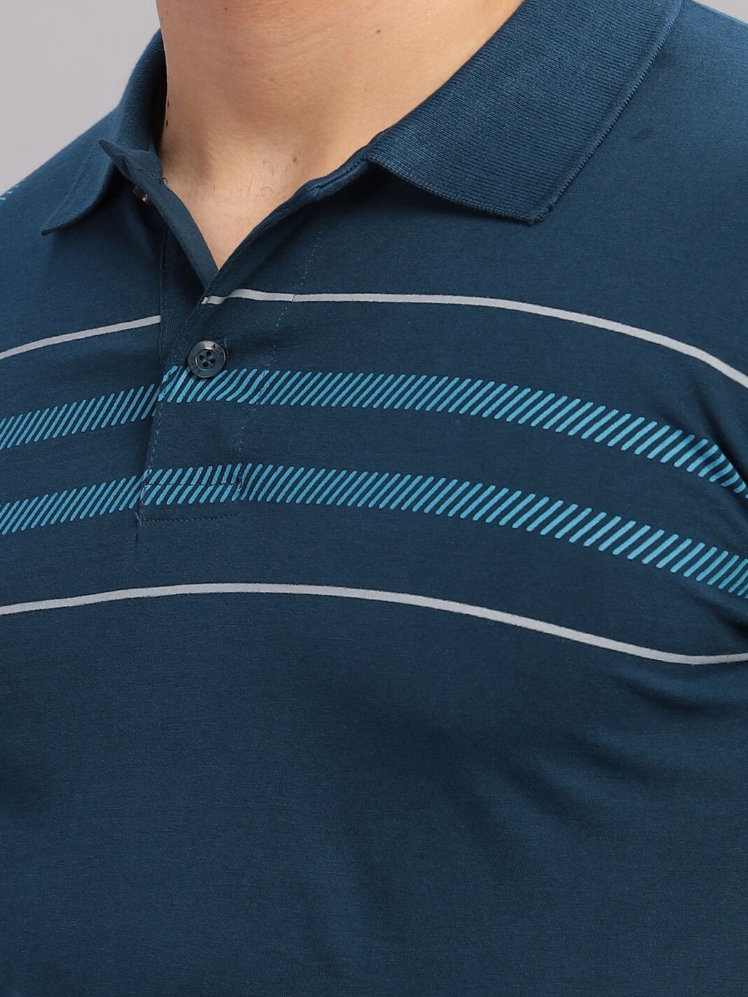 ADRO Striped Oversized Polo Collar Pure Cotton T-shirt
