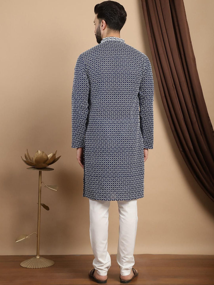 Anouk Ethnic Motifs Embroidered Thread Work Pure Cotton Straight Kurta with Churidar