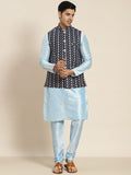 SOJANYA Men Blue Embroidered Kurta with Churidar