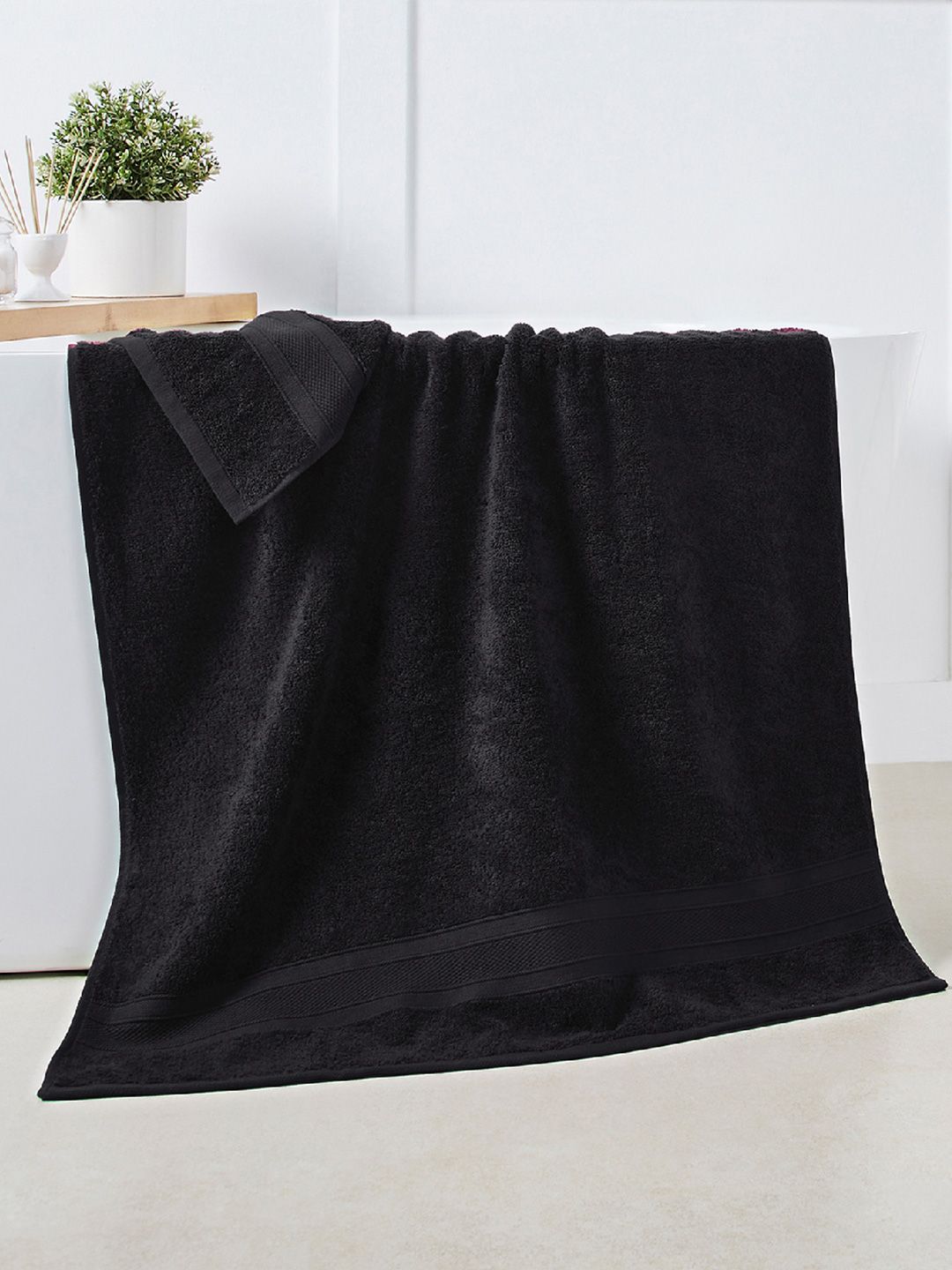 MYTRIDENT Set Of 6 Black Solid 100% Cotton 500 GSM Towels Set
