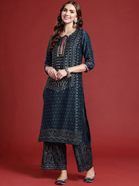 Anouk Ethnic Motifs Printed Tie-Up Neck Regular Gotta Patti Kurta With Palazzos