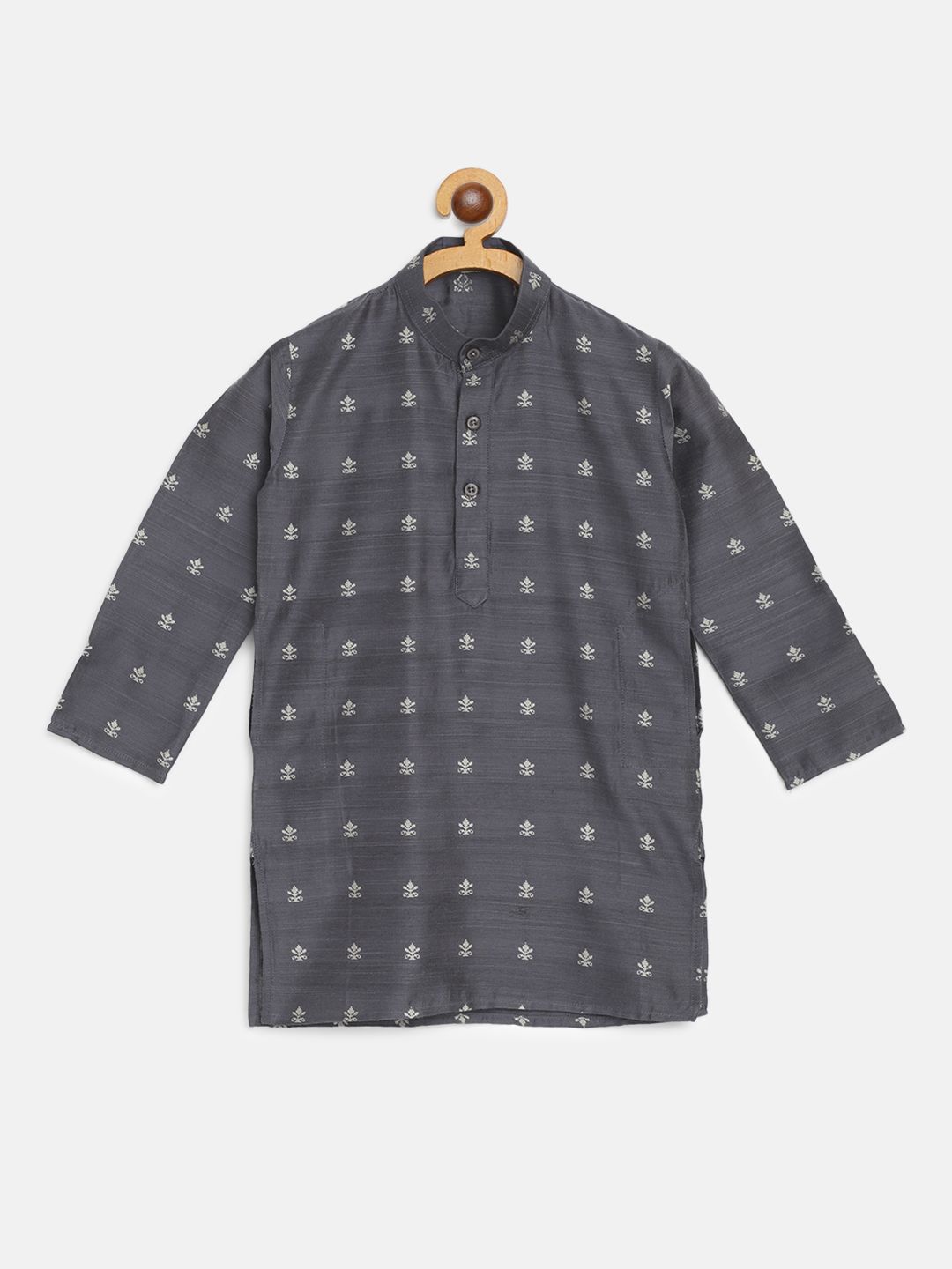 SOJANYA Boys Charcoal Grey & Off-White Jacquard Woven Design Straight Kurta