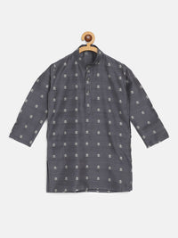 SOJANYA Boys Charcoal Grey & Off-White Jacquard Woven Design Straight Kurta
