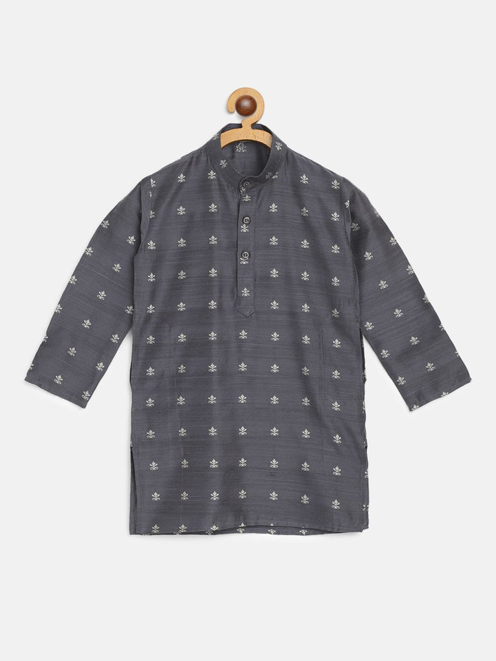 SOJANYA Boys Charcoal Grey & Off-White Jacquard Woven Design Straight Kurta