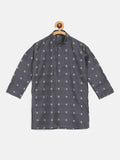 SOJANYA Boys Charcoal Grey & Off-White Jacquard Woven Design Straight Kurta