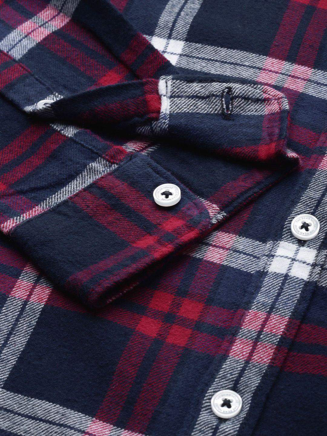 THE BEAR HOUSE Men Navy Blue Slim Fit Tartan Checked Flannel Pure Cotton Casual Shirt