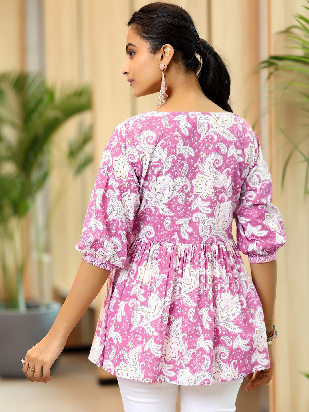 Libas Floral Printed Pure Cotton Pleated Anarkali Kurti