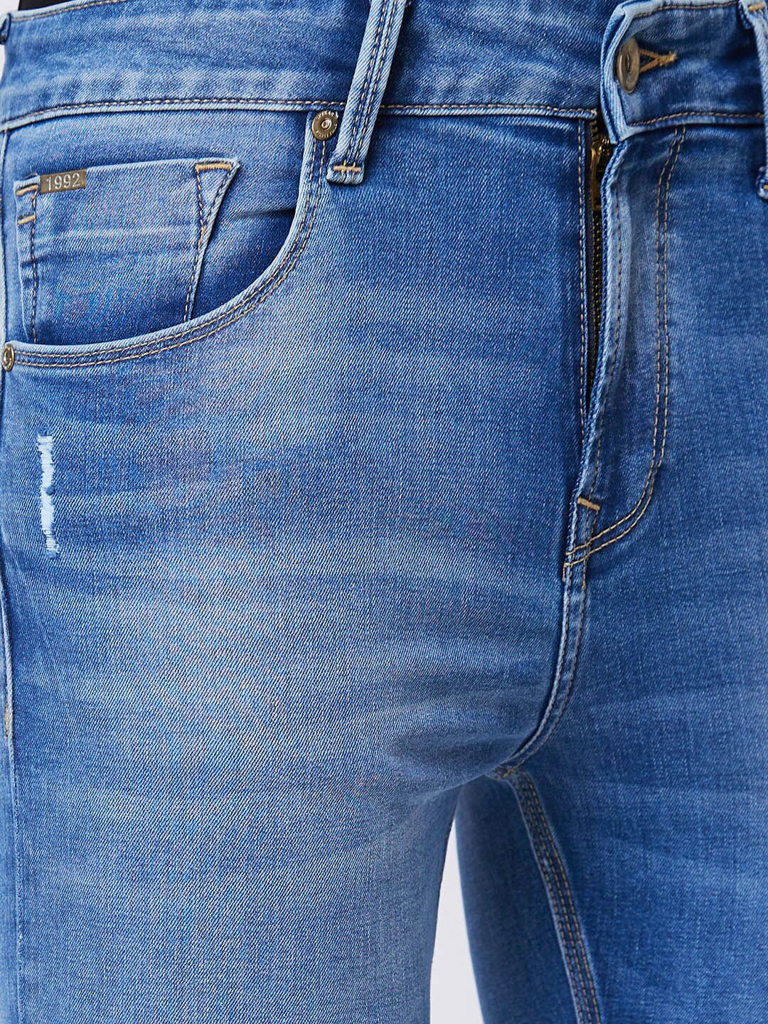 SPYKAR Men Tapered Fit Mildly Distressed Heavy Fade Whiskers Cotton Jeans