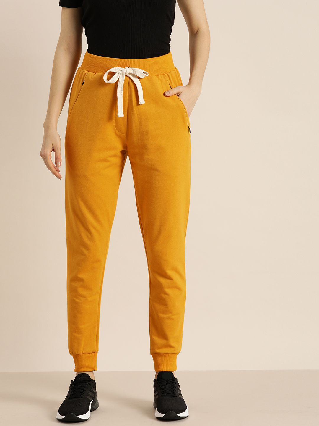 DILLINGER Women Mustard Yellow Solid Slim Fit Joggers