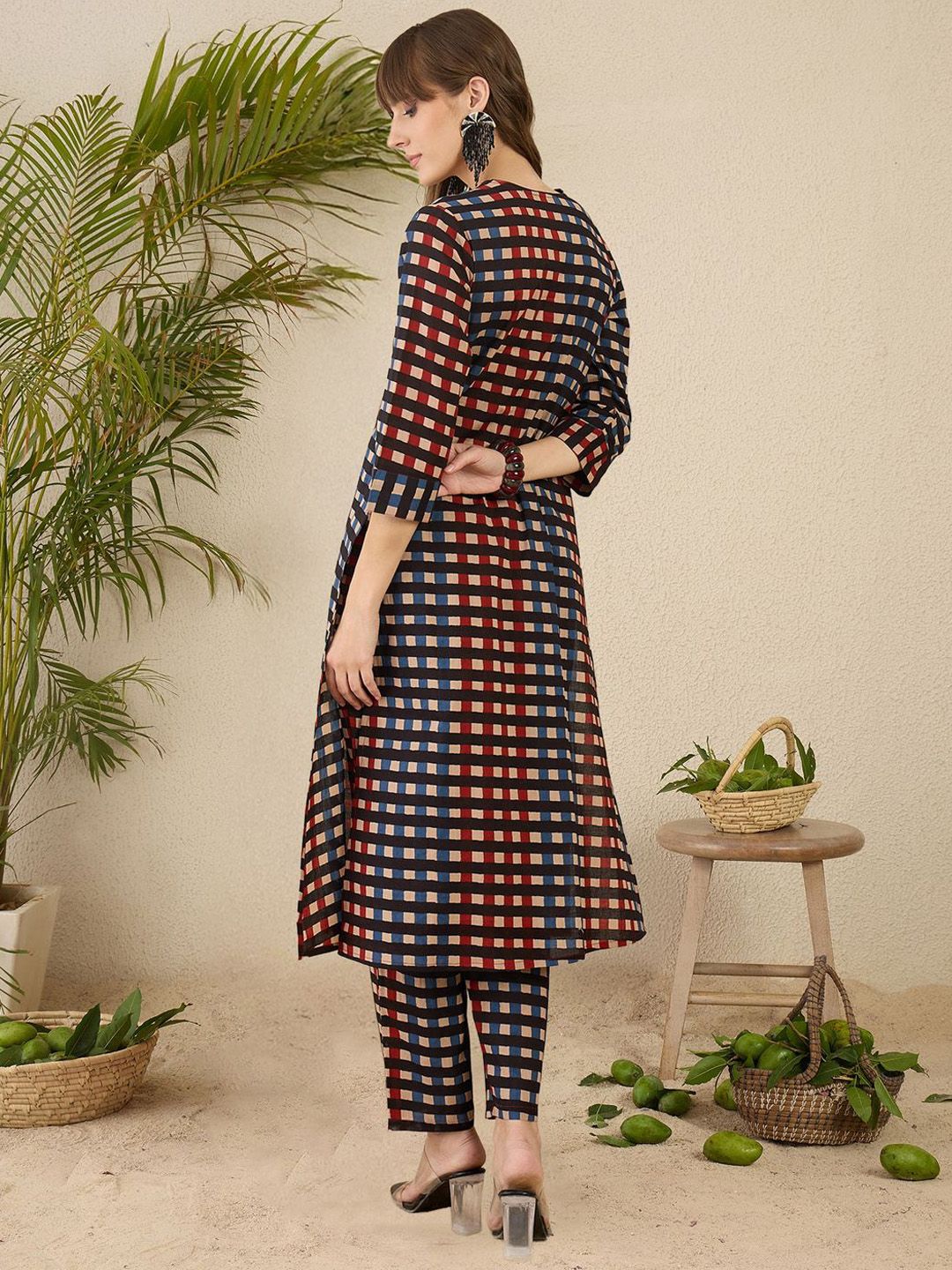 Indo Era Geometric Printed Shirt Collar Pure Cotton Straight Kurta With Trnousers